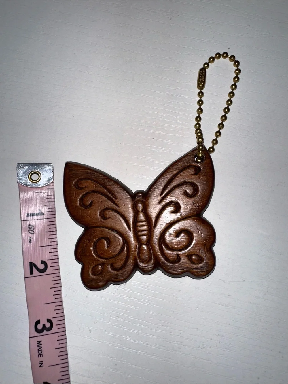 Vtg Wooden Butterfly Keychain